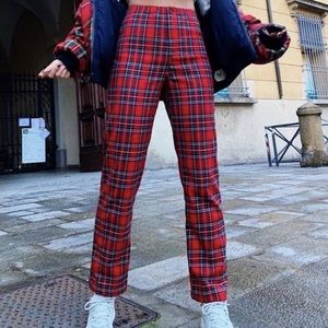 Brandy Melville High Rise Red Black Plaid Tilden Pants  sz Small